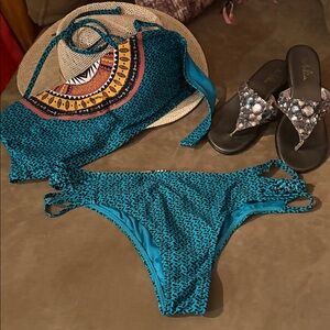 Turquoise bikini with braided detail